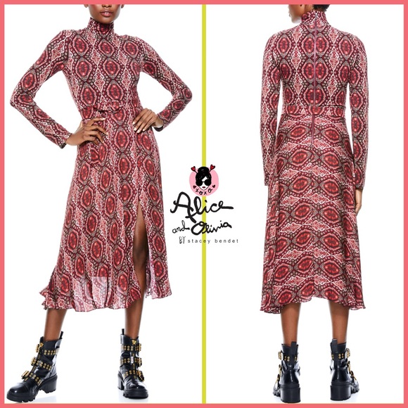 Alice + Olivia Dresses & Skirts - Alice + Olivia Clare Turtleneck Long Sleeve Midi Boho Burgundy Red Dress